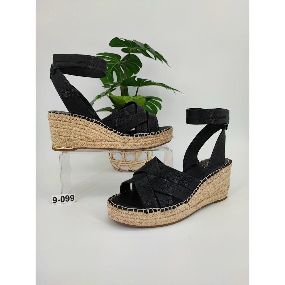 Franco Sarto Women's Carmina Espadrille Black Leather Strappy Sandals Size 9M US